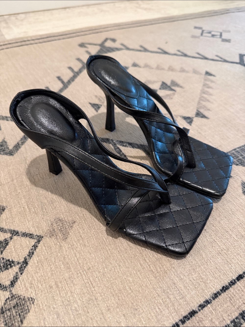 SHEIN Black Quilted Square-Toe Stiletto Sandals